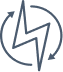 A stylized blue lightning bolt enclosed in a circular arrow icon on a solid black background.