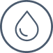 A simple white line icon of a droplet inside a rounded square, commonly used to represent water, droplets, or a hydrant.