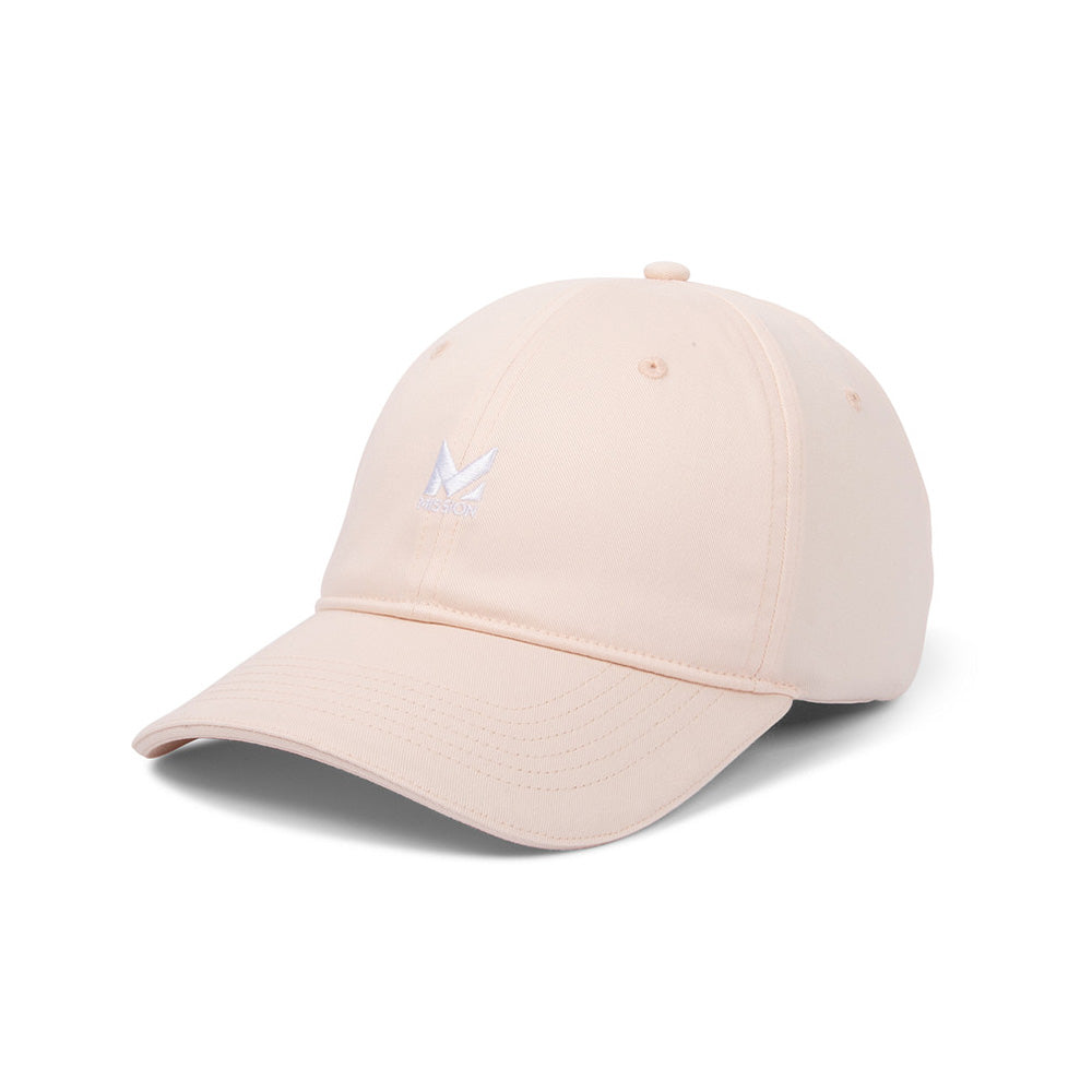 Beige baseball cap with a logo on a white background
