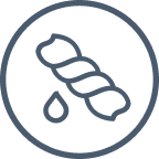 A dark gray line icon depicting a twisted pastry with a single drop of liquid, set against a solid white background.