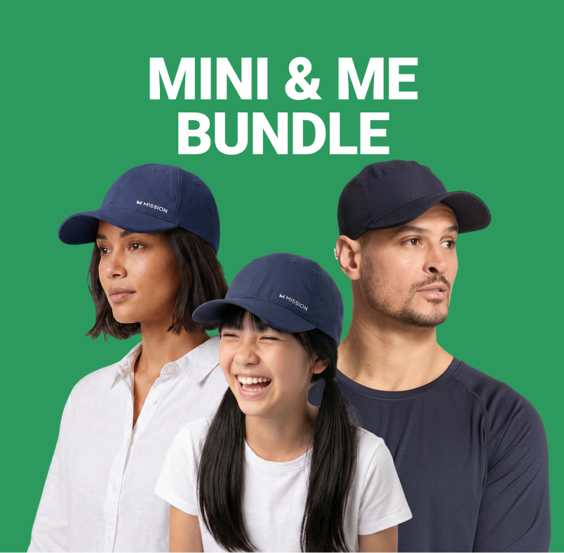 Mini and Me bundle image containing 2 people wearing Mission Cooling Performance hats