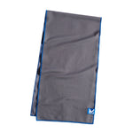 Gray Max Plus cooling towel with blue edge and Mission logo tag.