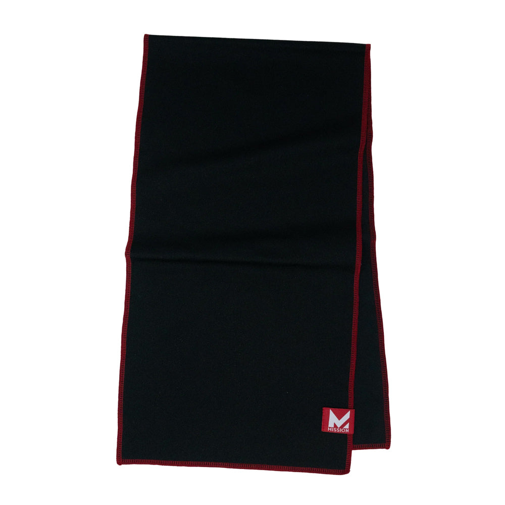 Black Max Plus cooling towel with red edge and small logo patch.
