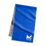 Blue towel with 'Mission' logo on a white background